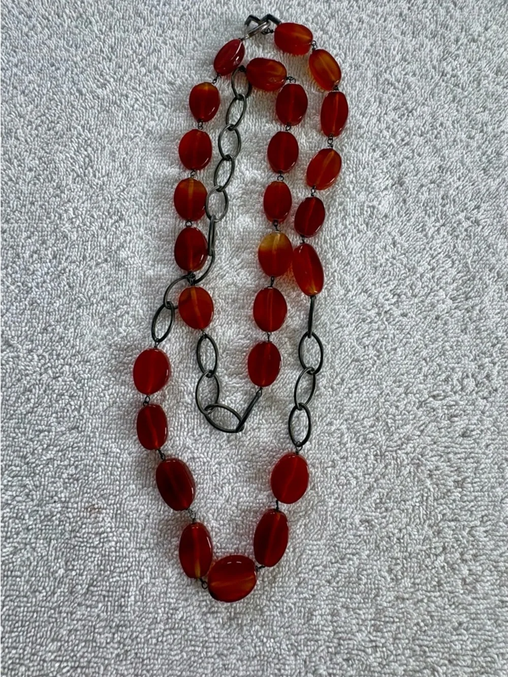 Vintage Carnelian Necklace Whiskey Brown Orange Flat Oval Chunky Boho